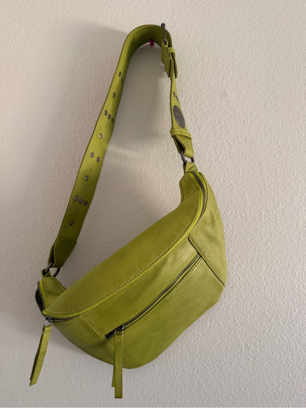 Free People Wilder Embellished Sling Bag Crossbody Leather Concho Strap Green